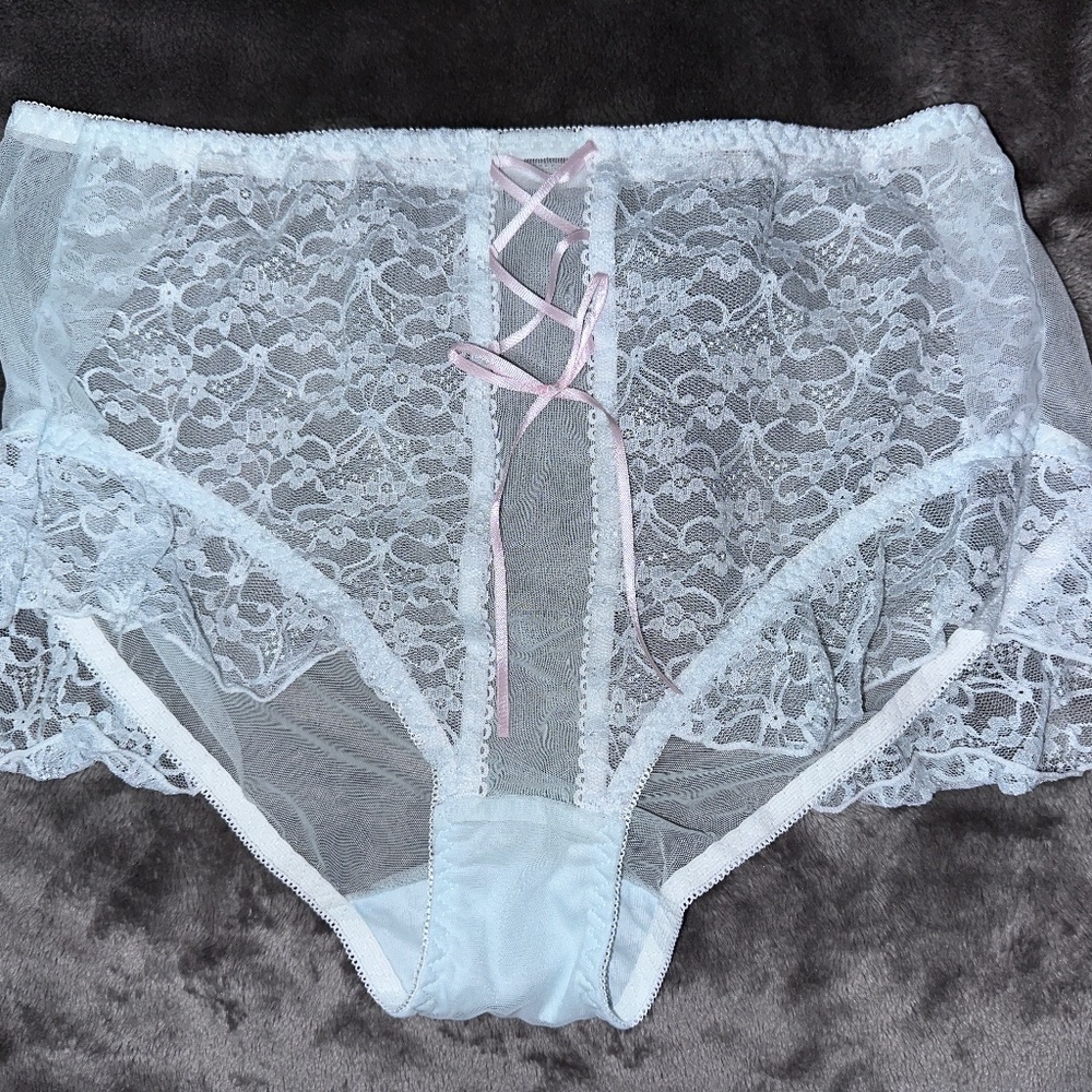 Blue Plus size Lolita Kawaii Panties, Ruffle Lace Wedding Bridal Panties
